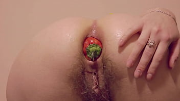 Best Intense Vegetable Anal Insertion! Doggy style dark haired fucks her bushy asshole and shows her gaping ass. Private bondage inside the kitchen.