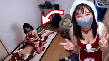 She had sex while Santa cosplay for Christmas! Reindeer man getting cowgirl like a sledge and cumshot