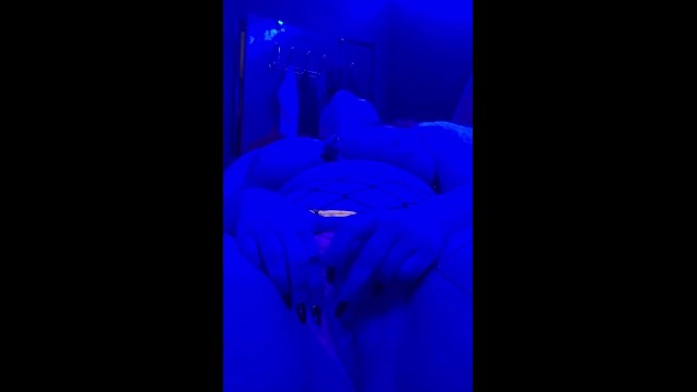 Beauty amateur fucks herself under LED lights