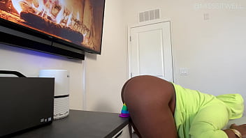 Gigantic butt black rides big penis on countertop