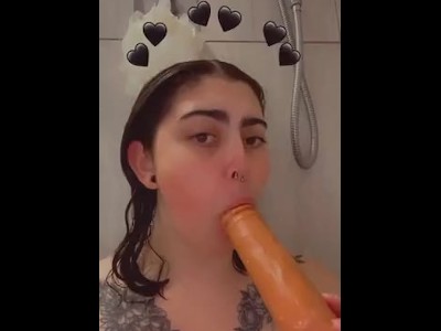 Teenie skank gags on dripping vibrator