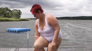 Annadevot - In WHITE SWIMSUIT into the lake