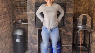 Blonde desperate jean pee | Pants wetting