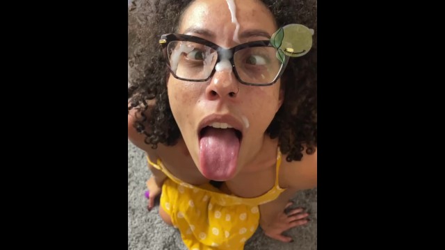 Curly haired skank getting screwed doggy style and facialized