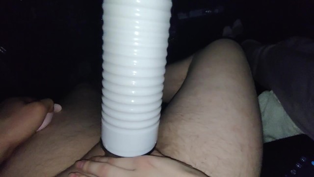 Mutual masturbation inside vehicle with remote control dildos, he try