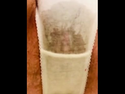 Unshaved vagina pee inside white lingerie