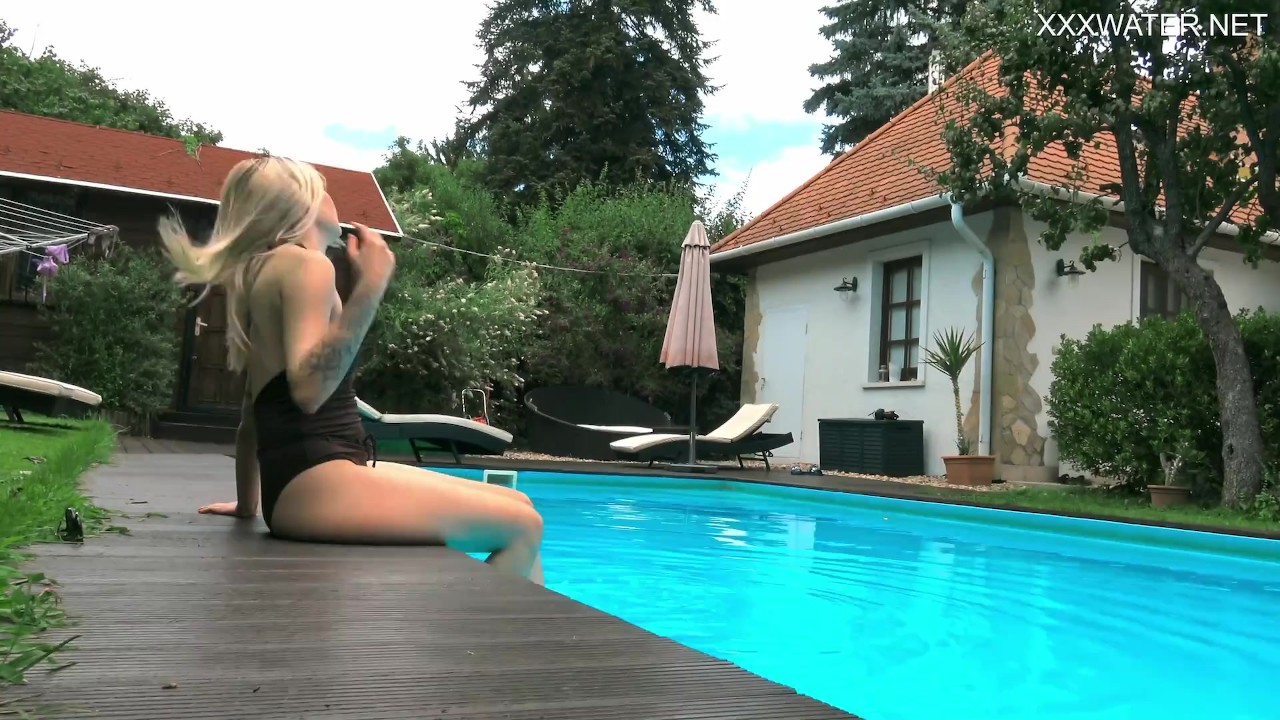 Finnish teenie Hot Mimi Cica cutest pornstar with tattoos into swimming pool naked