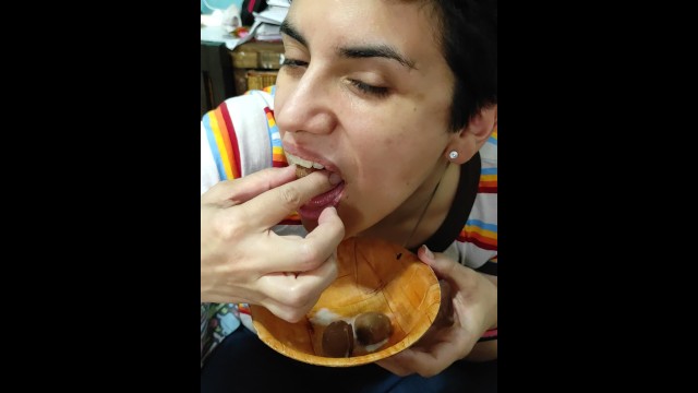 Quickie! Cum on food! pov hand job & cum on chocolate