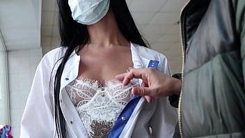 Nurse naked into outside