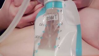 Filling up bags of MILK after pumping bbw BOOBIES