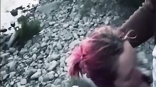 Husband films wifey suck stranger on river outside head