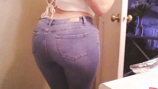 I had another accident into your WC Daddy. Blonde Pawg Hotwife piss cup Jeans Wet white Tshirt