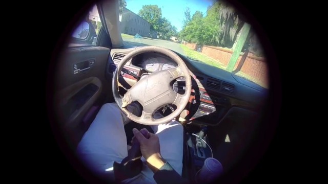 Cum all over steering wheel in car hand job for