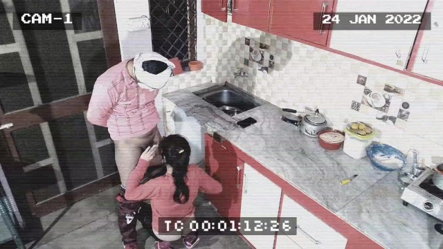 Owner and maid caught into kitchen. Fellatio and rough fucked