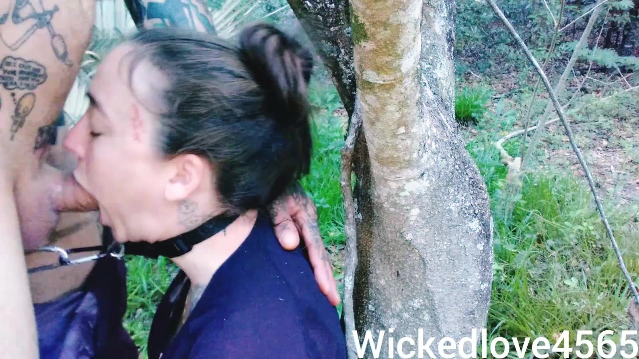 Chained and facefucked against a tree, NUTS DEEP THROAT PIE #2