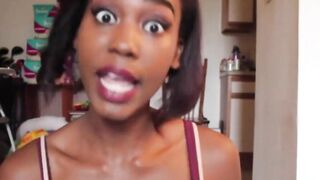 Ebony woman pumps milk from her huge areola