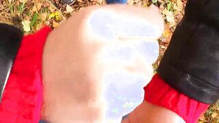 Caught while jerking me Off! Risky public hand job by cute 18 year old in forest - Nata Sweet