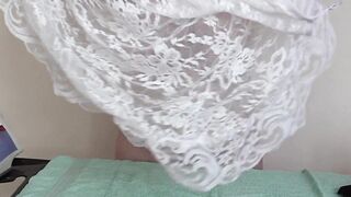 Mature naked gigantic tit housewife bbw mom ironing linen.