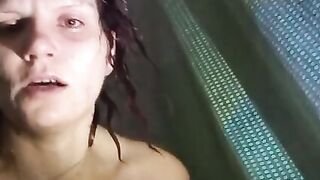 Shower with 10 inch sex dildo