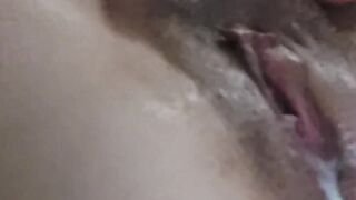 Fucking myself with sex toy and get a wet, creamy twat. Close up