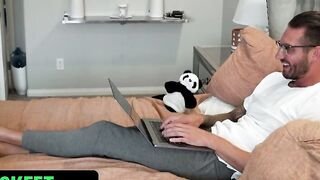 Exotic Skinny Bombshell Into Panda Costume Jumps On Huge Penis