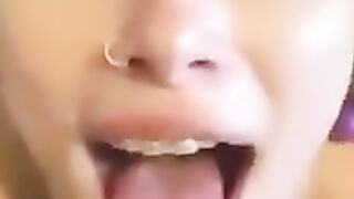 Cute face with braces offer deep throat and swallows my cum