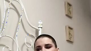 Slutty Filthy Talking Buzzcut bimbos Masterbating with a Suction Sex Toy