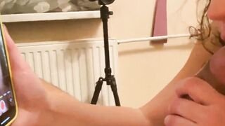 SexWife mom films herself on the phone for her cuckold husband while I DESTROY her mouth