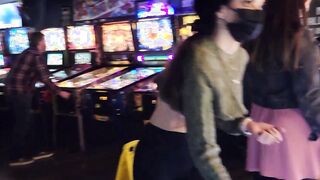 Brazenly flashing titted into a busy arcade