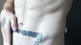 Unshaved daddy close-up body, nipples, armpits, flexing biceps