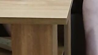 Step mom doesn't wear panties under skirt get fucked under table by step son