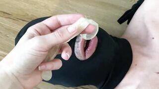 my chastity sissy bf drink bull's cum from condom and feet