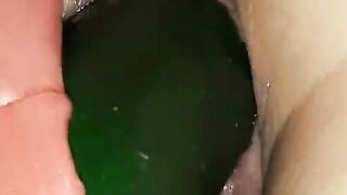 Double penetration with huge cucumber