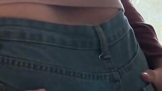 Fat Soft Booty Wife In Jeans Touching and Squeezing