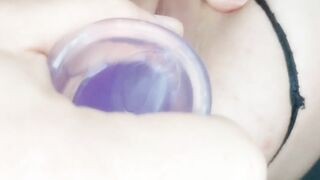 Fucks me with a sex toy before squirting