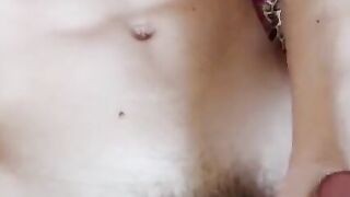 Jerking off my huge cock furiously and cumming a lot on my stomach