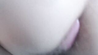 Pink Anal beads into hairy asshole close up under white underwear