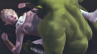 Orc cumshot on the body of a cute elf