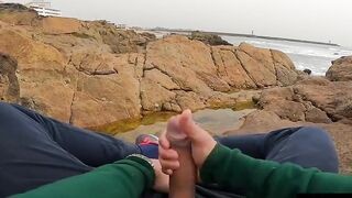 Outside Beach Wank thick cum shot by the ocean part 2