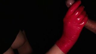Red Latex Gloves GloryHole Hand Job