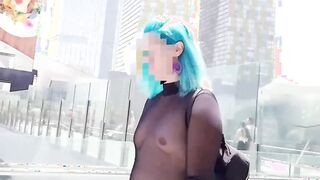 Braless in Public - sheer bodysuit in Las Vegas