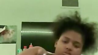 BBW ducking herself with a gigantic ebony penis didlo