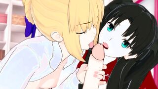 Three-Way with Rin Tohsaka and Saber Fate [Hentai 3D]