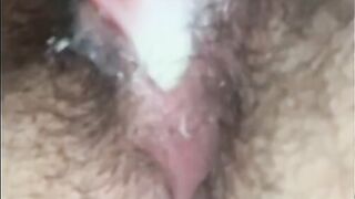 Pounding Unshaved Vagina until Leaking Creamy White Cum