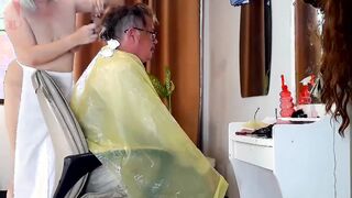 Do you want me to cut your hair? Stylist's client. Naked hairdresser. Nudism 24