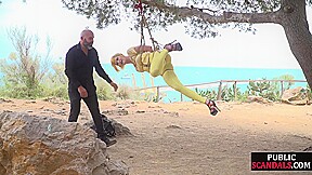 Femsub used inside outdoors suspension bdsm with spanking