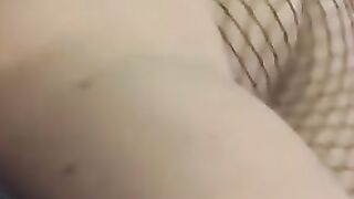 BBW submissive in fishnets gets railed by Daddy and begs for cream pie