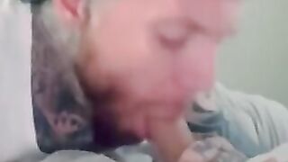 Tatted twinky sucking off off straight friend hiding under covers