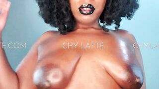 Oiling Up My Huge Oily Ebony Mommy mom Milkers and Fat Ass Hard Chocolate Nipples for You to Suck On