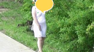 Cougar flashing pussy in the park